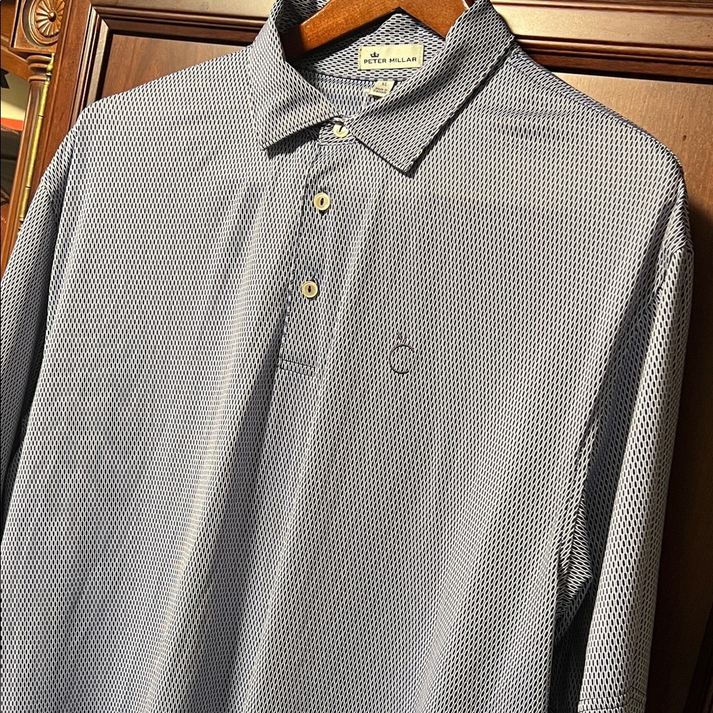 Brand New Peter Millar Crown Latimer Classic Fit Stretch Blue & Gray Golf Polo!